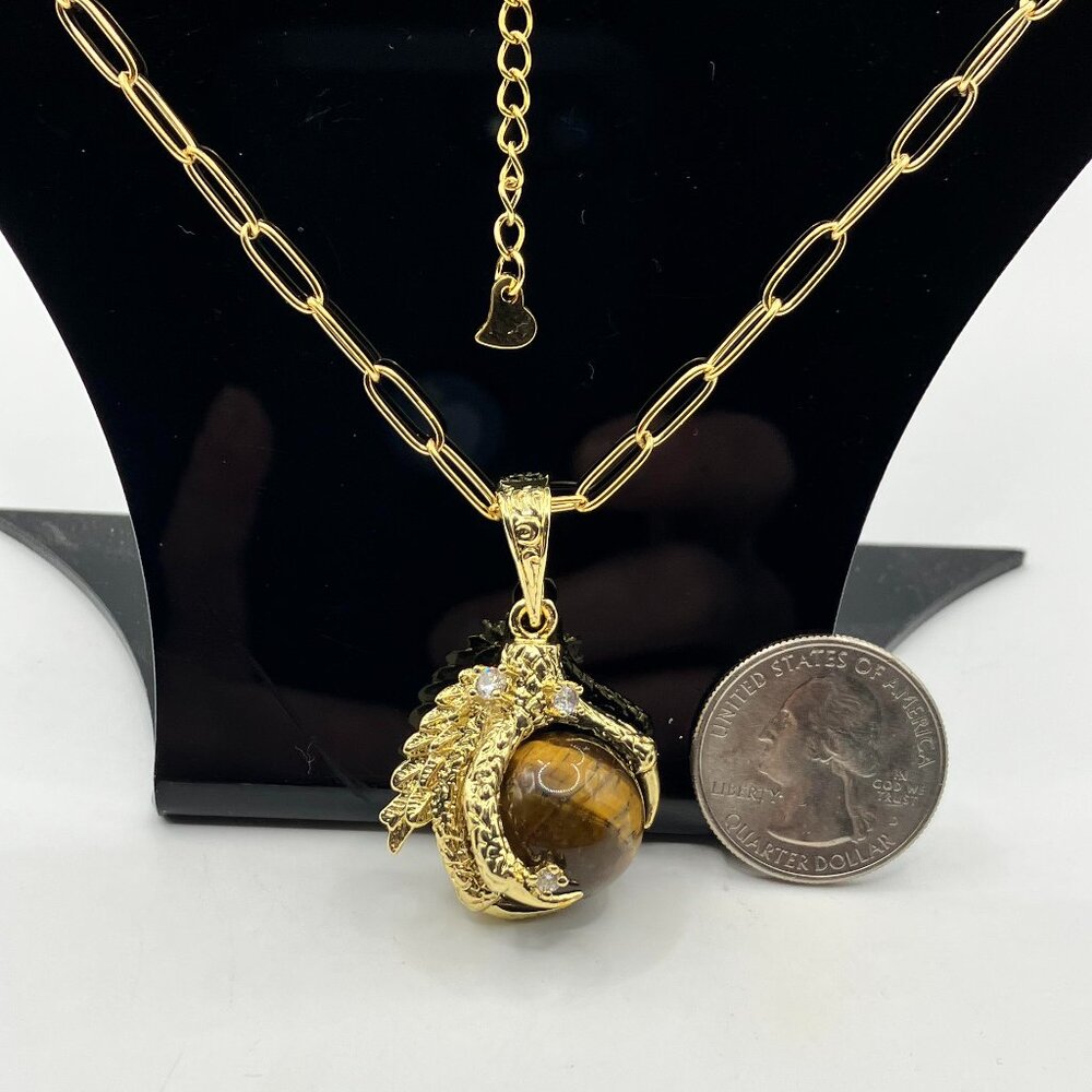 Gothic Gemstone CLAW Pendant Necklace 19in Stainless Steel Paperclip Chain New